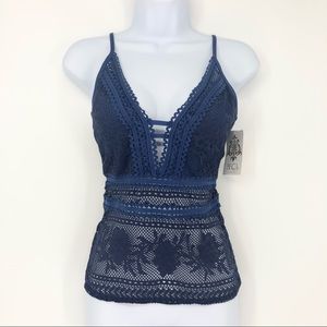 Becca Blue Lace Crochet Swim Festival Tankini Top